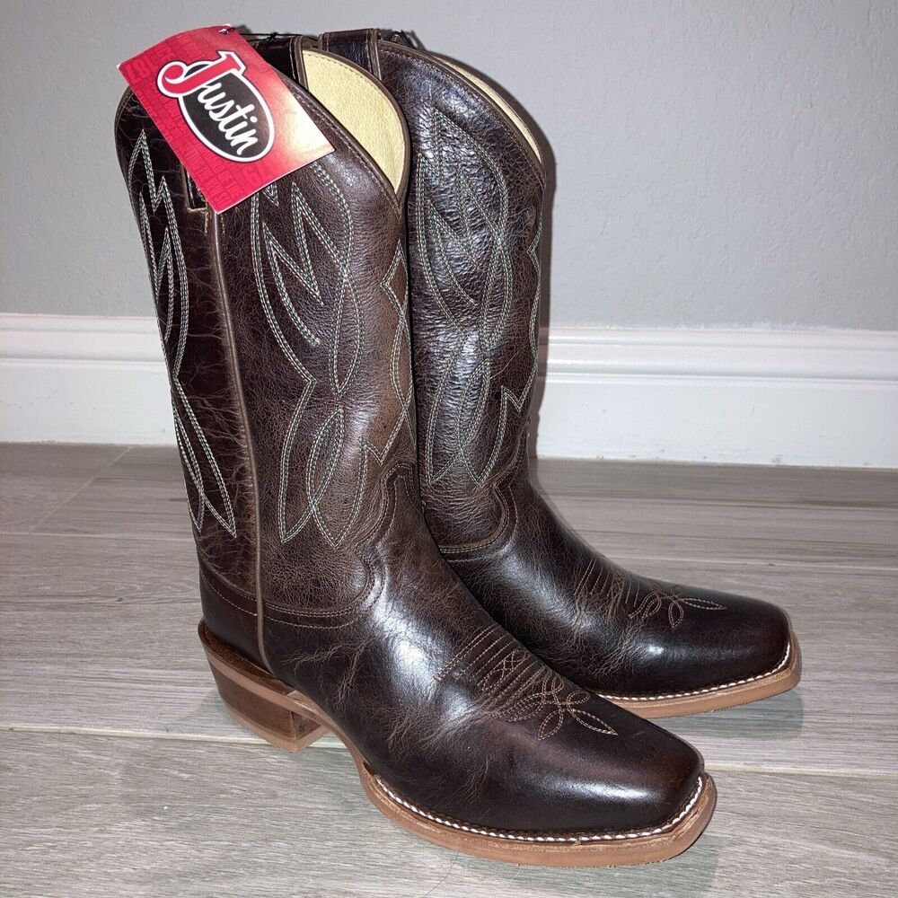 JUSTIN Women 8 B Mayberry Umber Western Leather Boot Square Toe Brown Cj4011
